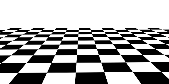 Vector checkerboard perspective grid. Technology wireframe landscape. Chess board black and white background.
