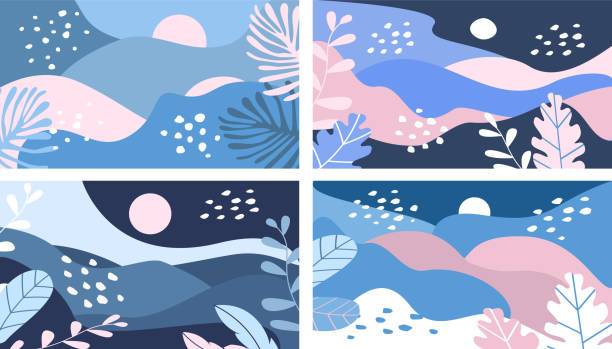 abstract winter scenery banners set, vector illustration abstract winter scenery banners set, vector illustration wintry landscape january december landscape stock illustrations