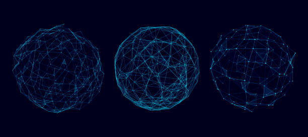 ilustrações de stock, clip art, desenhos animados e ícones de vector futuristic sphere of particles and lines. network connection big data. abstract technology background. - planet sphere globe usa
