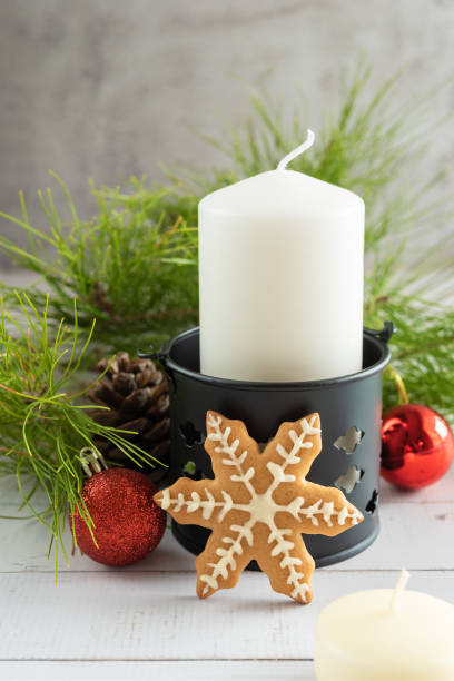 istock Christmas background with decorations on a wooden table. Vertical shot. 1356579523