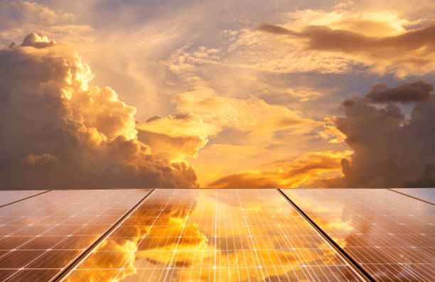 istock The powerful sky reflected on the solar panels. 1356583040