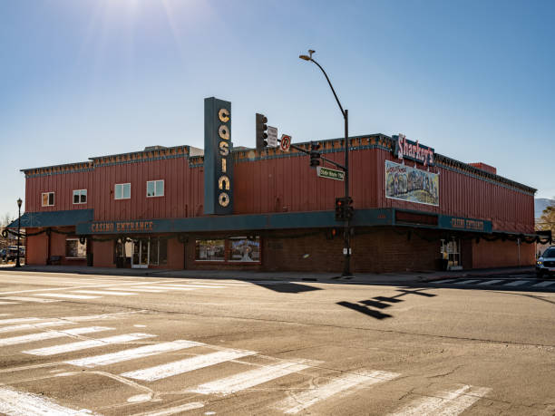 Gardnerville, Nevada - USA - November 29, 2021: Historic Sharkey's Casino located on Highway 395 in downtown Gardnerville, Nevada. The Casino originally built in the 1890's as a Corner Saloon is a mainstay landmark known for good food and loose slot machines.