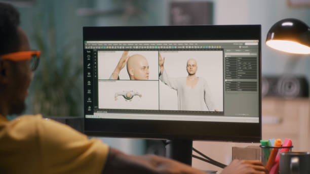 homme créant un modèle 3d humain - effet visuel photos et images de collection