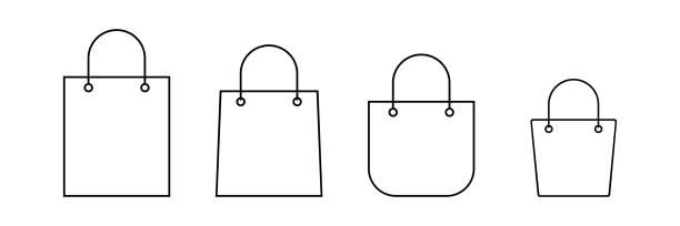 Shopping bags icon set. Shopping bags icon set. Sale line bag collection. Vector isolated on white silhouette symbol computer icon shopping bag stock illustrations