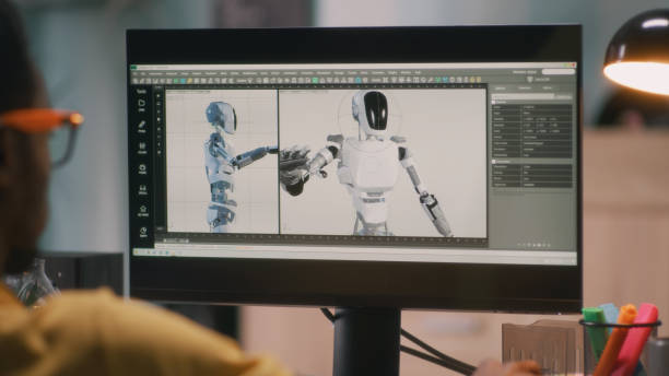 Black man rendering video of 3D robot