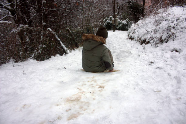 istock sledding along a trail covered with white snow in the mountains in winter or maybe cold spring 1356587878