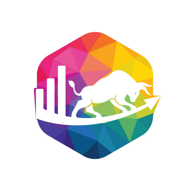 Financial bull logo design. Trade Bull Chart, finance logo. Economy finance chart bar business productivity logo icon. increase stat stock illustrations