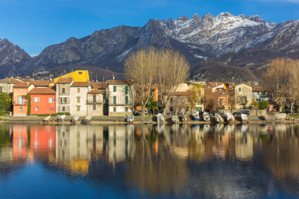 The village of Pescarenico and the Adda river in an autumn day, Lecco, Lombardy, Italy
