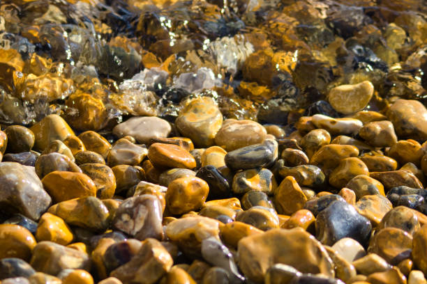 istock Water washing over pebbles on a pebble beach 1356590568
