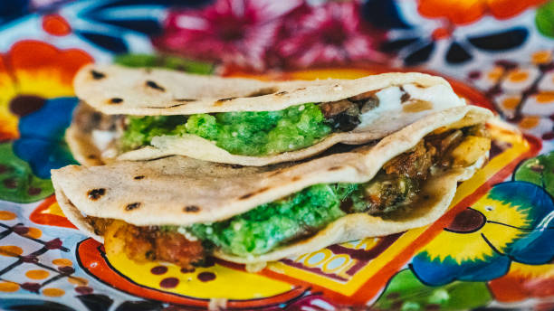 istock Fresh filled tortillas on a colourful plate 1356591606