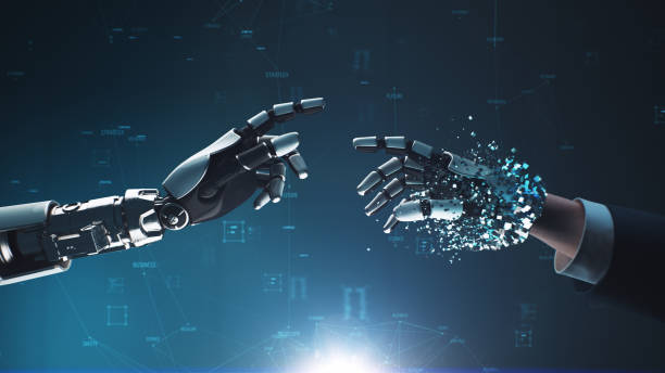istock 3D Render of robot turning human into cyborg 1356591831