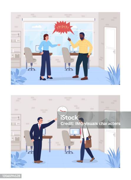 Work Place Problem Background Problems At Work Flat Color Vector Illustration Set Stock Illustration ...