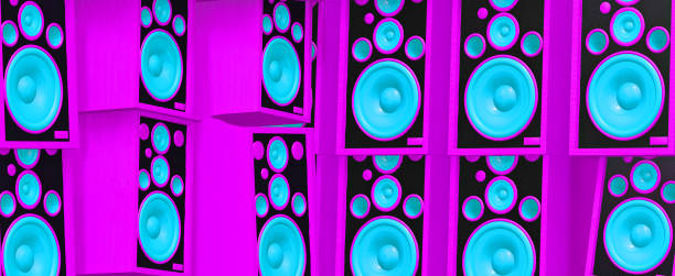 istock Minimalistic stylized 3d render scene. Creative retro stereo background. Purple colours trends. 1356598426