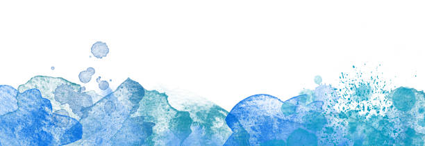 istock Blue Watercolor panoramic banner background isolated on white - paint stains, splashes 1356598801