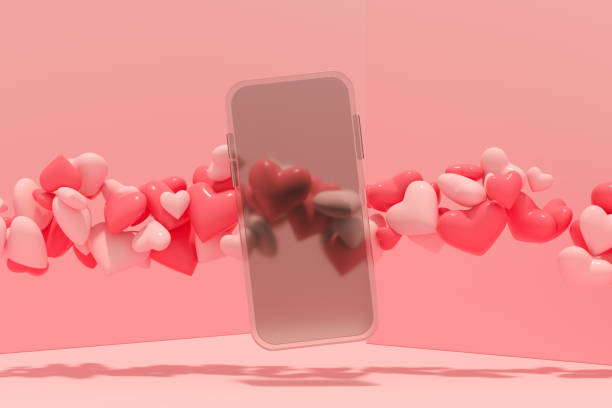 istock Valentine's Day blank screen smart mobile phone with flying hearts on Pink Background 1356600969