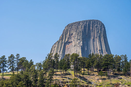 The infamous Devils Tower National Monument in Wyoming in Devils Tower, Wyoming, United States