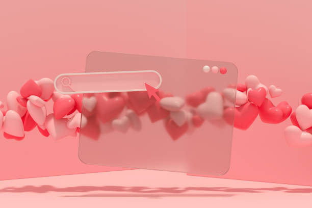 istock Valentine's Day web page window mockup template with flying hearts on Pink Background 1356607774