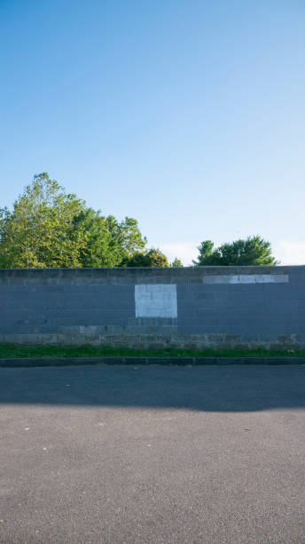 istock Concrete block wall painted with grey and white paint 1356608496