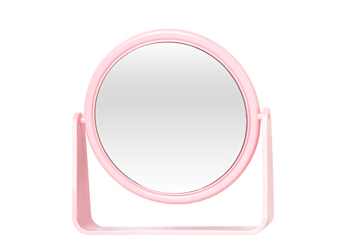 Pink mirror isolated on white background. Female subject.