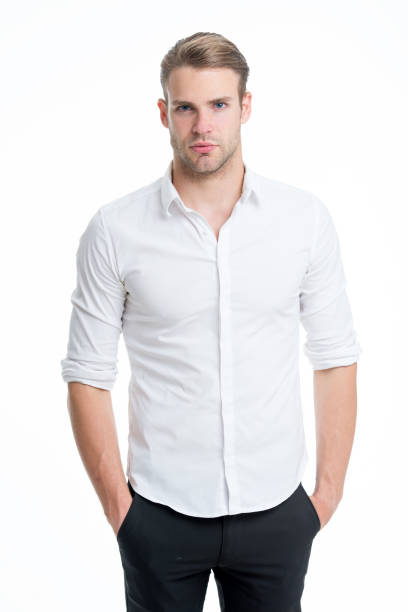 istock Guy handsome office worker. Working formal dress code. Menswear formal style. Clerical and middle chain management. White collar worker. Man well groomed formal elegant shirt white background 1356614631