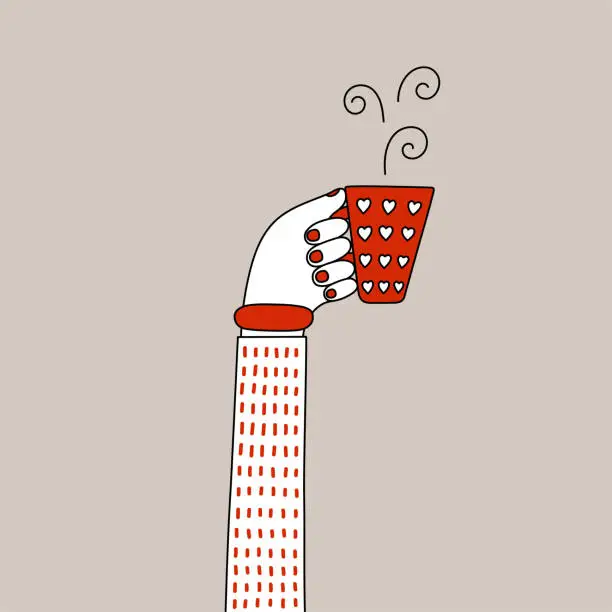 Vector illustration of Hand holds cup of tea, or coffee