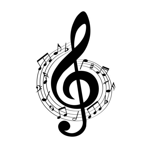 illustrations, cliparts, dessins animés et icônes de notes de musique en tourbillon, élément de conception musicale, illustration vectorielle. - treble clef musical symbol music clipping path