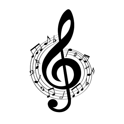 Music notes in swirl, musical design element, vector illustration.