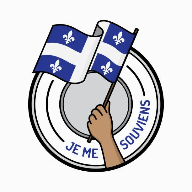 Vector illustration of Badge with Quebec flag