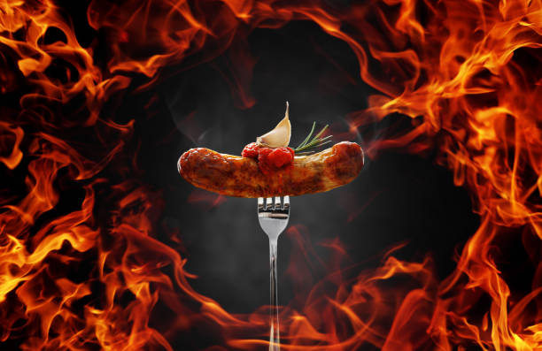 grilled fresh and hot sausage with tomato sauce and garlic