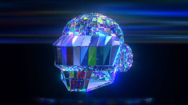 The diamond helmet on a dark abstract background. Neon lighting. 3d Illustration The diamond helmet on a dark abstract background. Neon lighting. 3d Illustration. High quality 3d illustration non fungible token photos stock pictures, royalty-free photos & images