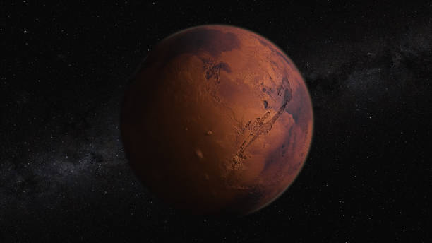 istock Cosmos concept. Flight over Mars. Top view of the planet's surface. 3d Illustration 1356625437