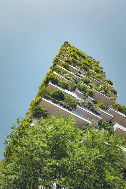 sustainable green architecture building, milan, italy stock photo