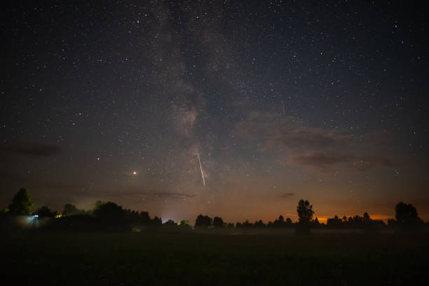 istock Night sky with milky way over the forest summer night 1356630292