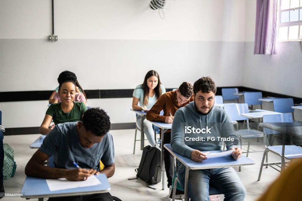 Inclass Test Image Teeanage Students Doing A Test In The Classroom Stock Photo - Download ...