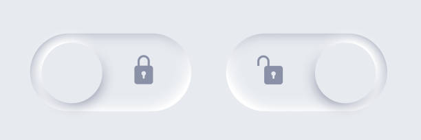 stockillustraties, clipart, cartoons en iconen met neumorphic lock and unlock slide buttons set, user web interface elements with shadow - ontgrendelen