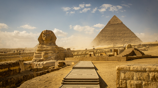 The Pyramids of Giza and the Great Sphinx are one of the most famous, ancient and haunting monuments of mankind. It is the only one of the 7 wonders of the ancient world that still stands, it consists of 3 pyramids of different sizes, that of Cheops, Khafre and Menkaure. They are in Giza, next to Cairo in Egypt.