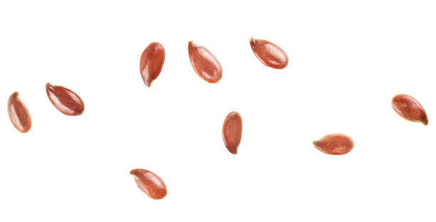 istock Brown flax seeds isolated on a white background, top view. Macro. 1356638179