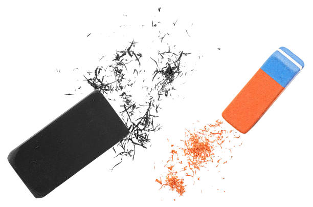 istock Two erasers with erasers scrap isolated on a white background, top view. 1356638189