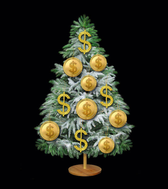 istock Christmas tree with golden dollars on black bg 1356638969