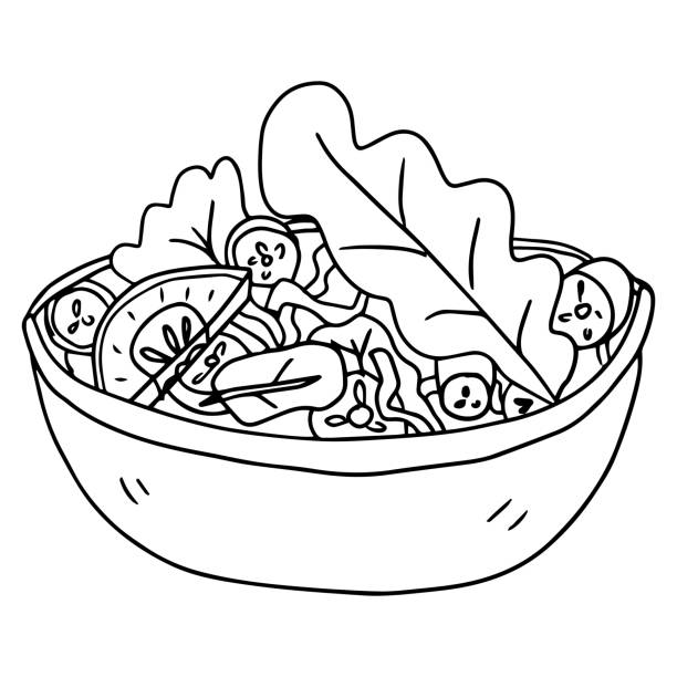 illustrations, cliparts, dessins animés et icônes de doodle bol de salade. - saladier