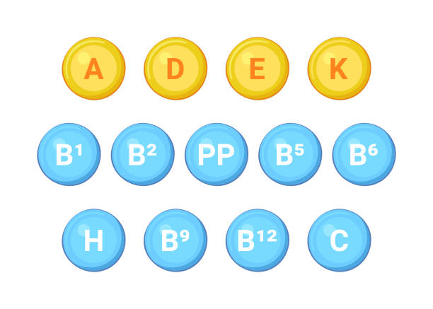 fettlösliche und wasserlösliche vitamine set, nützliche kapsel zur unterstützung der gesundheit. erhaltung der gesundheit. nützliche pillen. vektorillustration - capsule vitamin pill letter k medicine stock-grafiken, -clipart, -cartoons und -symbole