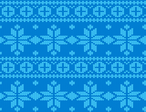Seamless blue winter snowflake festive knitted sewn holiday pattern - tileable left to right and top to bottom.