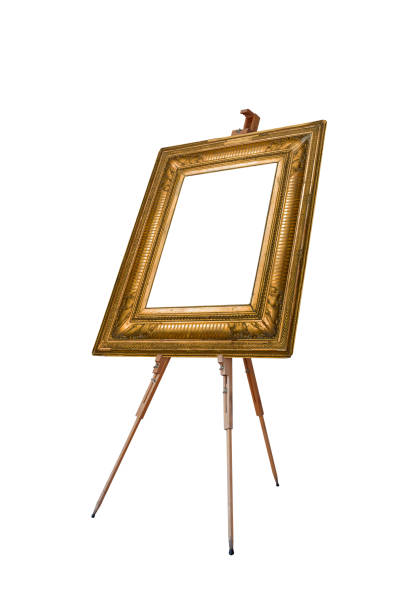 istock Picture oval frame with wooden easel isolated 1356648082