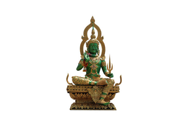 Indra statue Green giant isolated on white background.