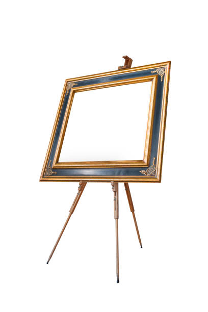 istock Picture oval frame with wooden easel isolated 1356649551