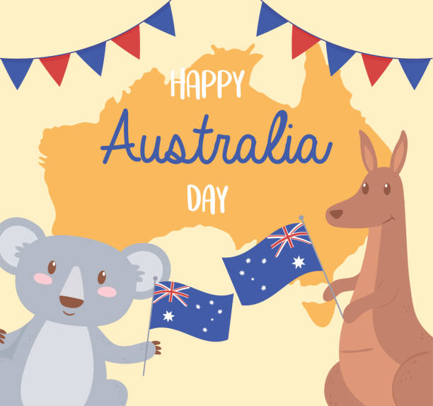 happy australia day feier - australia australia day celebration flag stock-grafiken, -clipart, -cartoons und -symbole