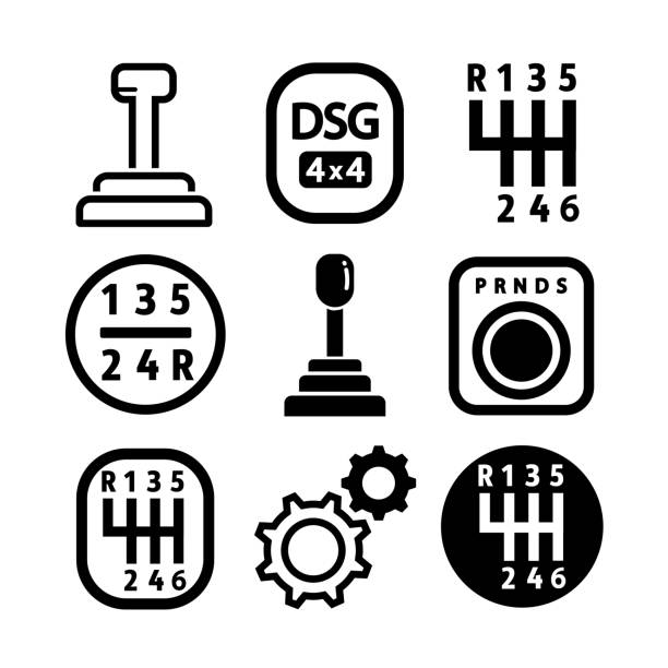 ilustrações, clipart, desenhos animados e ícones de conjunto de ícones de caixa de velocidades - gearshift handle isolated objects car