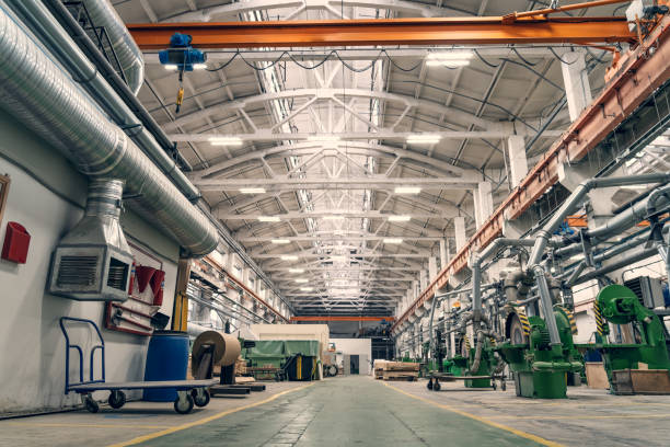 istock Woodwork factory workshop interior. Industrial background 1356655671