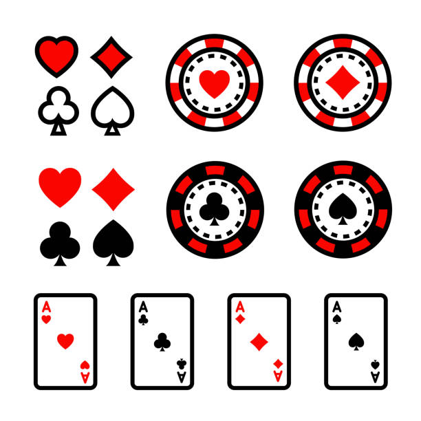 zestaw ikon kolorów kasyna - silhouette poker computer icon symbol stock illustrations