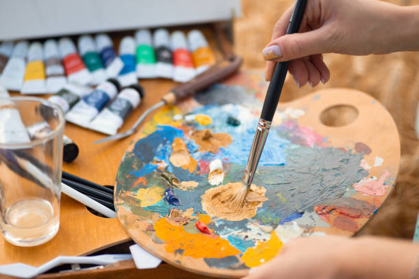 istock Oil colors on palette, close up 1356658237